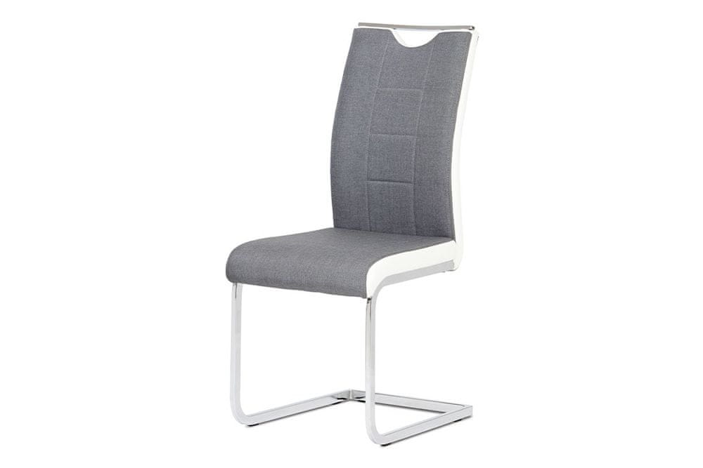 Autronic Jedálenská stolička chróm / šedá látka + biela koženka DCL-410 GREY2